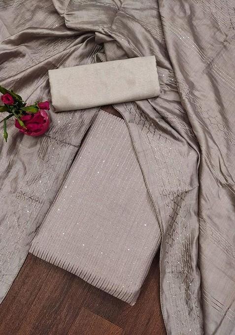 Mauve Embroidered Poly Blend Dress Material