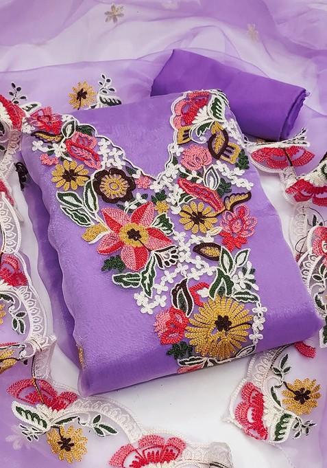 Magenta Embroidered Poly Blend Dress Material
