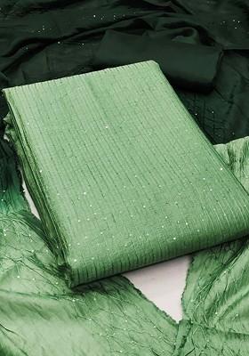 Sea Green Embroidered Poly Blend Dress Material