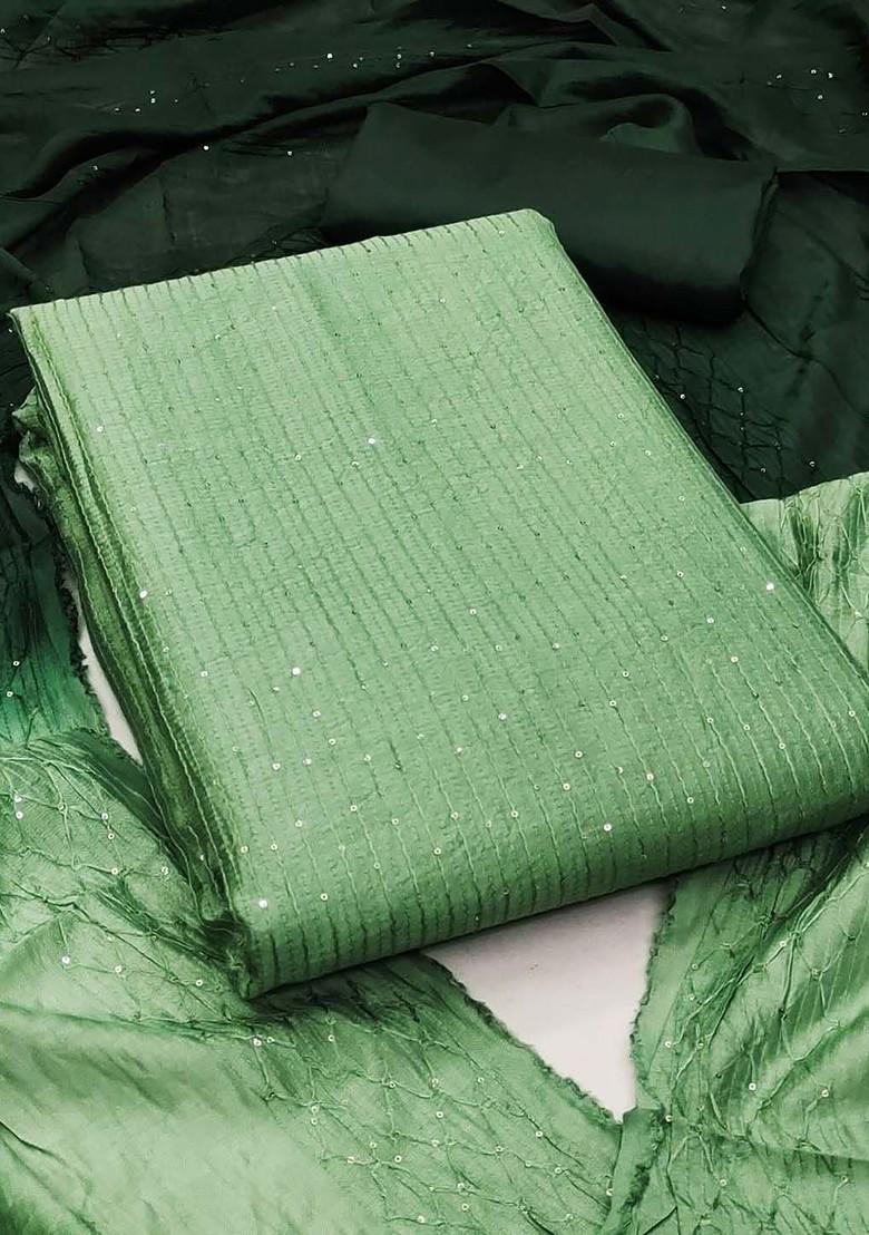 Sea Green Embroidered Poly Blend Dress Material