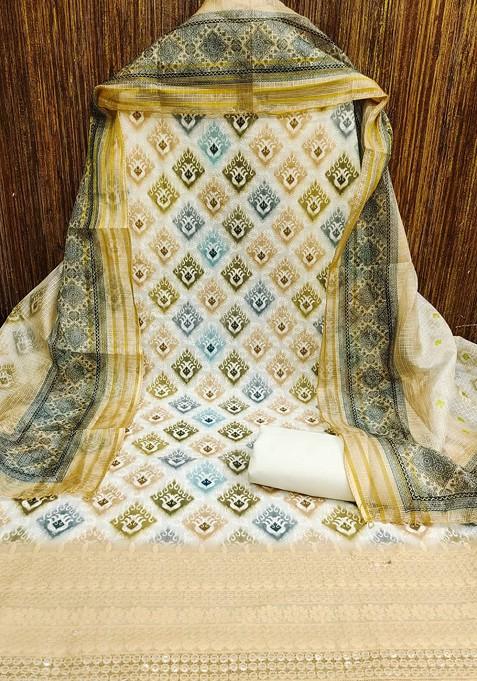 Yellow Printed Poly Blend Dress Material