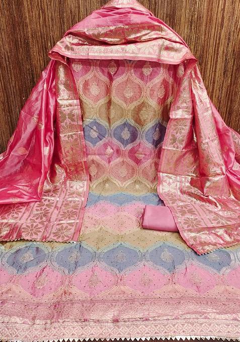 Pink Woven Poly Blend Dress Material