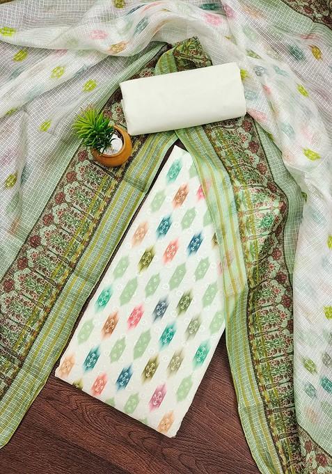 Green Woven Poly Blend Dress Material