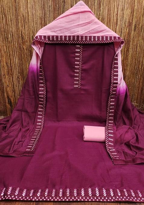 Pink Ethnic Motifs Embroidered Poly Blend Dress Material
