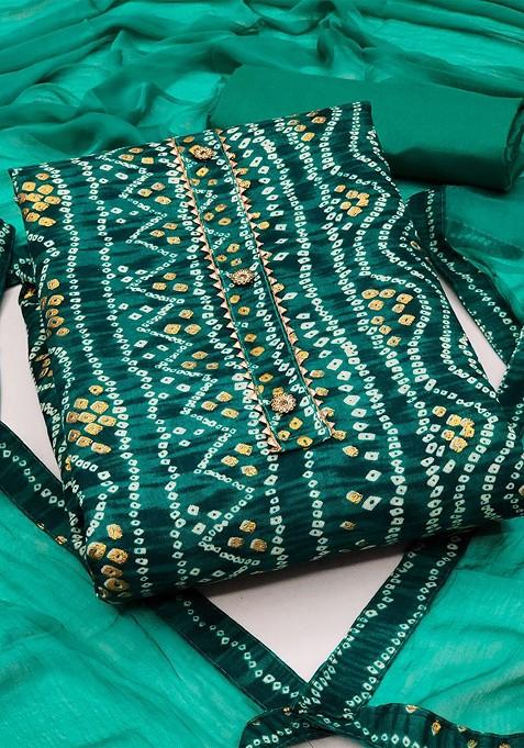 Green Printed Poly Blend Dress Material