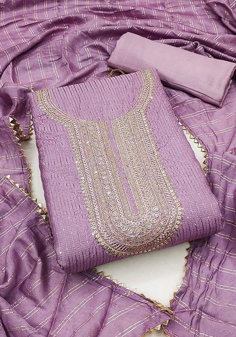 Magenta Embellished Poly Blend Dress Material