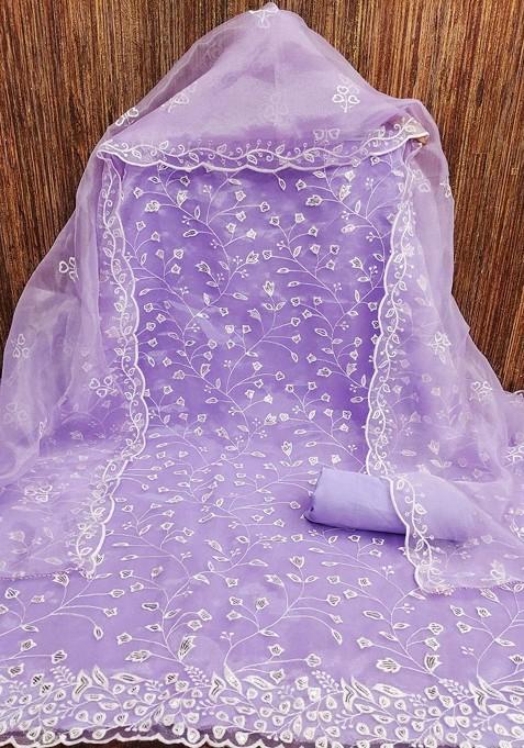 Purple Embroidered Poly Blend Dress Material