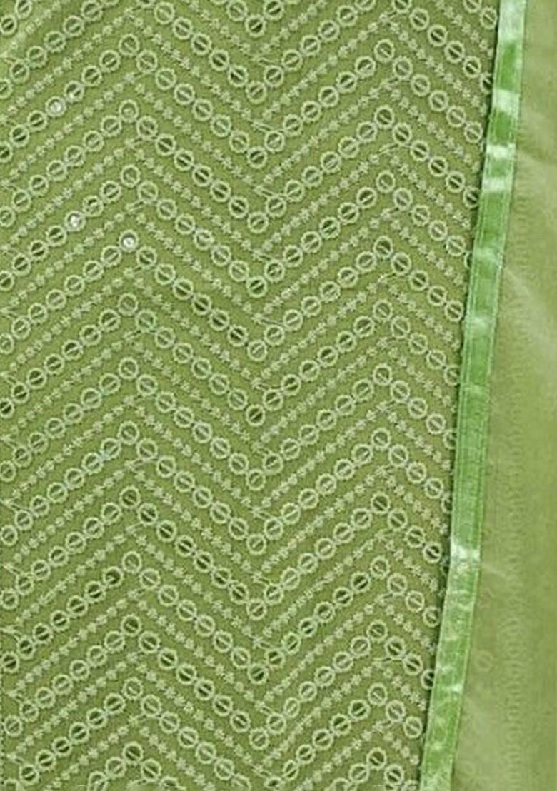 Sea Green Embroidered Poly Blend Dress Material