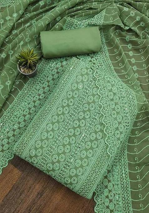 Sea Green Embroidered Poly Blend Dress Material