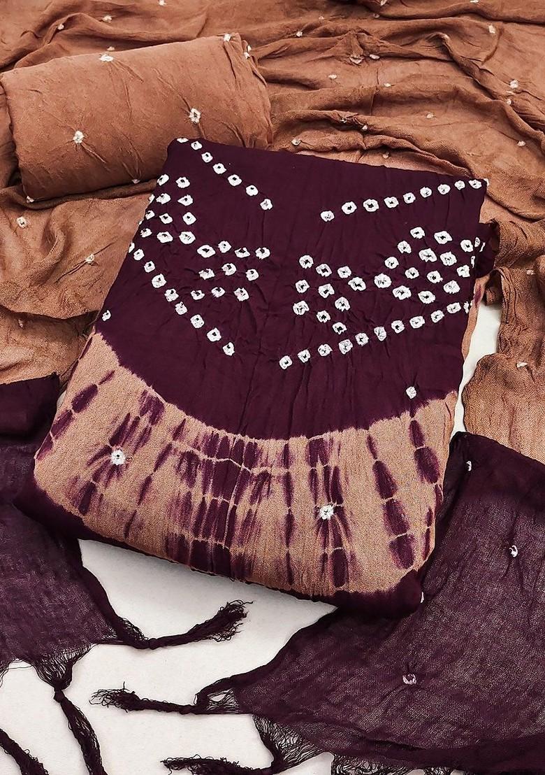 Brown Embroidered Poly Blend Dress Material