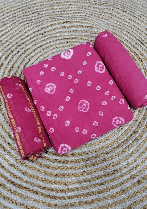 Pink Embroidered Poly Blend Dress Material
