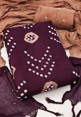 Brown Embroidered Poly Blend Dress Material