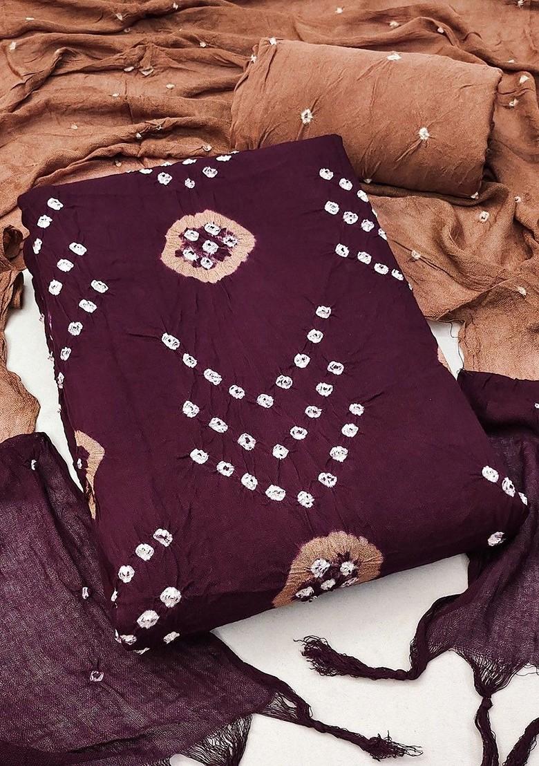 Brown Embroidered Poly Blend Dress Material