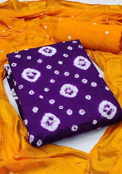 Violet Embroidered Poly Blend Dress Material
