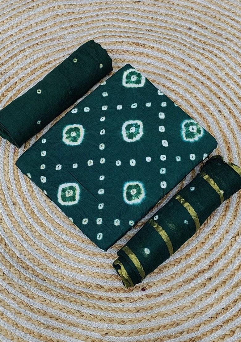 Green Embroidered Poly Blend Dress Material