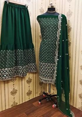 Green Embroidered Poly Blend Dress Material