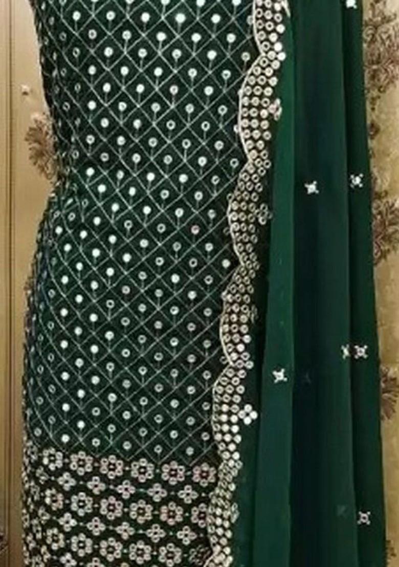 Green Embroidered Poly Blend Dress Material