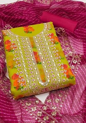 Sea Green Embroidered Poly Blend Dress Material