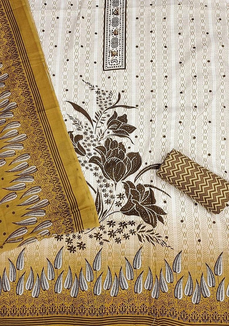 Brown Embroidered Poly Blend Dress Material