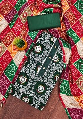 Green Embroidered Poly Blend Dress Material