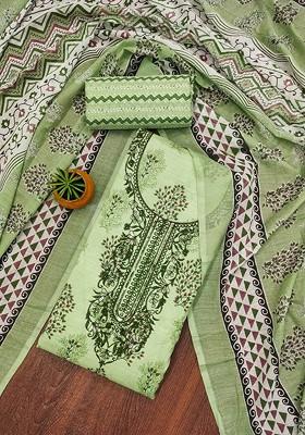 Sea Green Embroidered Poly Blend Dress Material