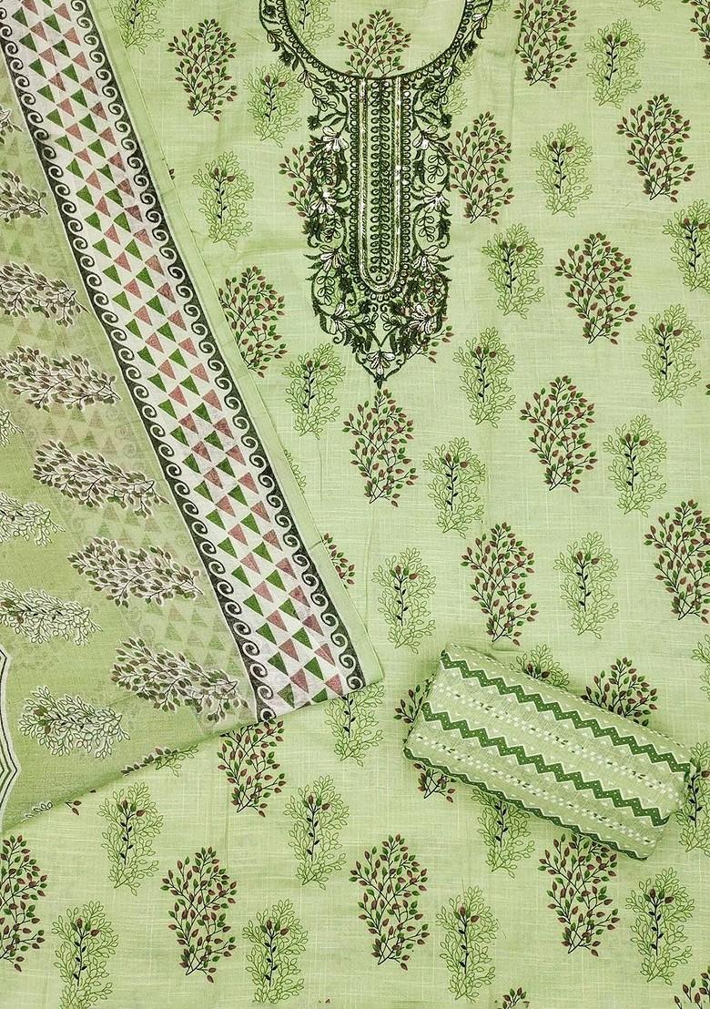 Sea Green Embroidered Poly Blend Dress Material