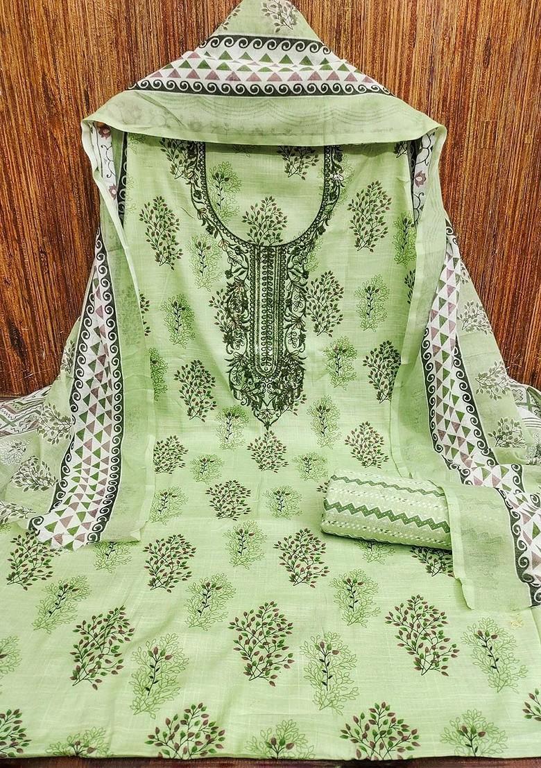 Sea Green Embroidered Poly Blend Dress Material