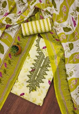 Sea Green Embroidered Poly Blend Dress Material