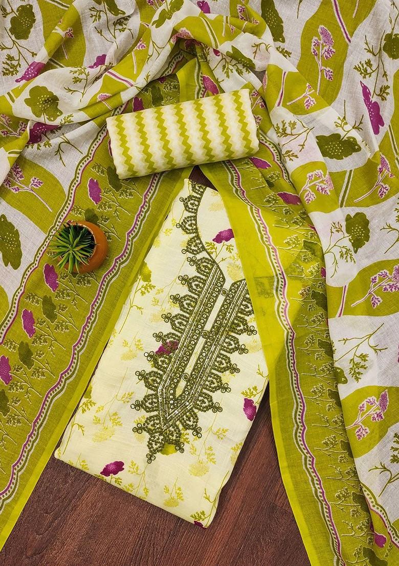 Sea Green Embroidered Poly Blend Dress Material