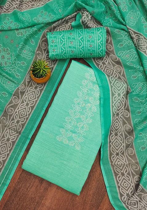 Teal Embroidered Poly Blend Dress Material