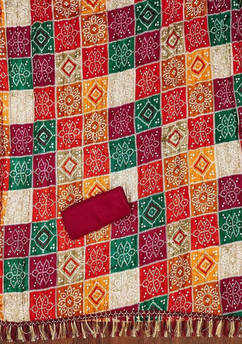 Green Embroidered Poly Blend Dress Material