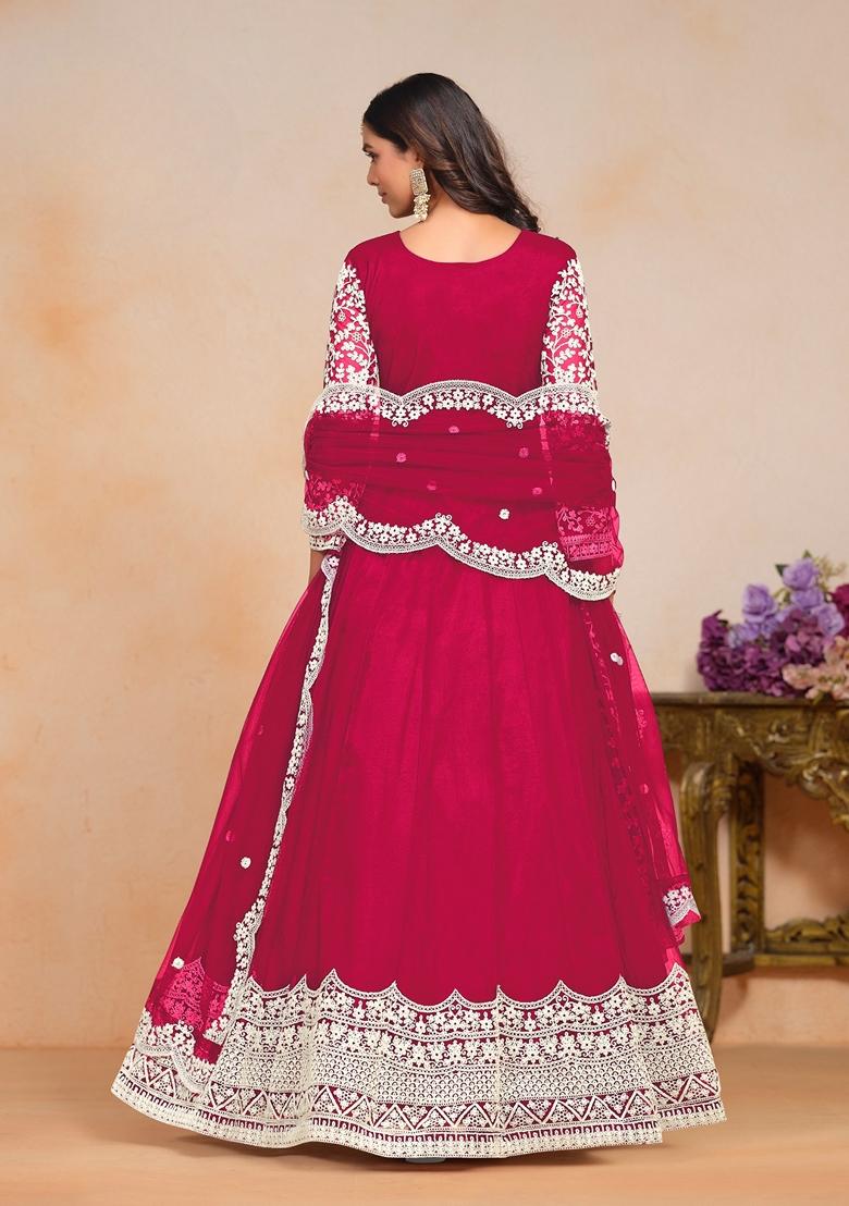 Magenta Embroidered Net Anarkali Kurta Set