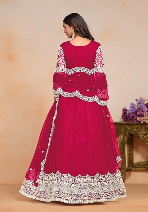 Magenta Embroidered Net Anarkali Kurta Set
