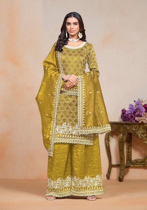 Mehendi Embroidered Organza Kurta Set
