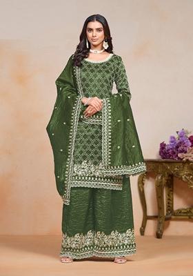 Green Embroidered Organza Kurta Set