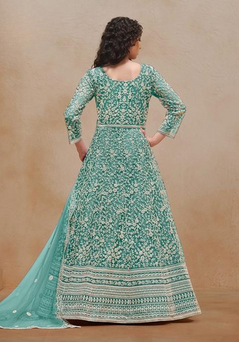 Sea Green Embroidered Net Anarkali Kurta Set