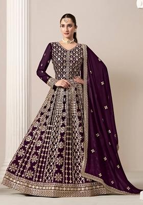 Purple Embroidered Faux Georgette Anarkali Kurta Set