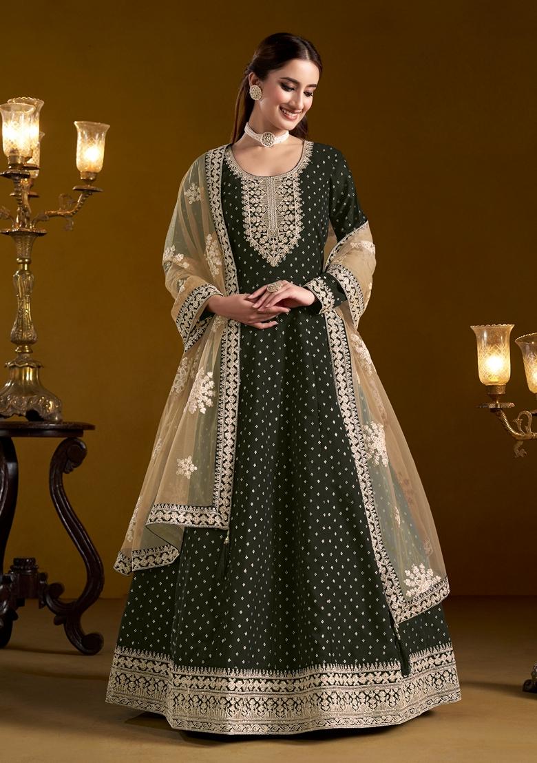 Black Embroidered Chanderi Pakistani Suit Set - Indya