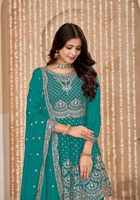 Green Embroidered Pure Silk Kurta Set