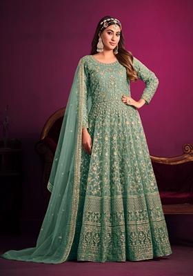 Sky Blue Embroidered Net Anarkali Kurta Set