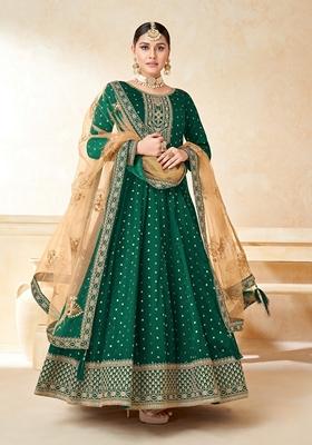 Green Embroidered Silk Anarkali Kurta Set
