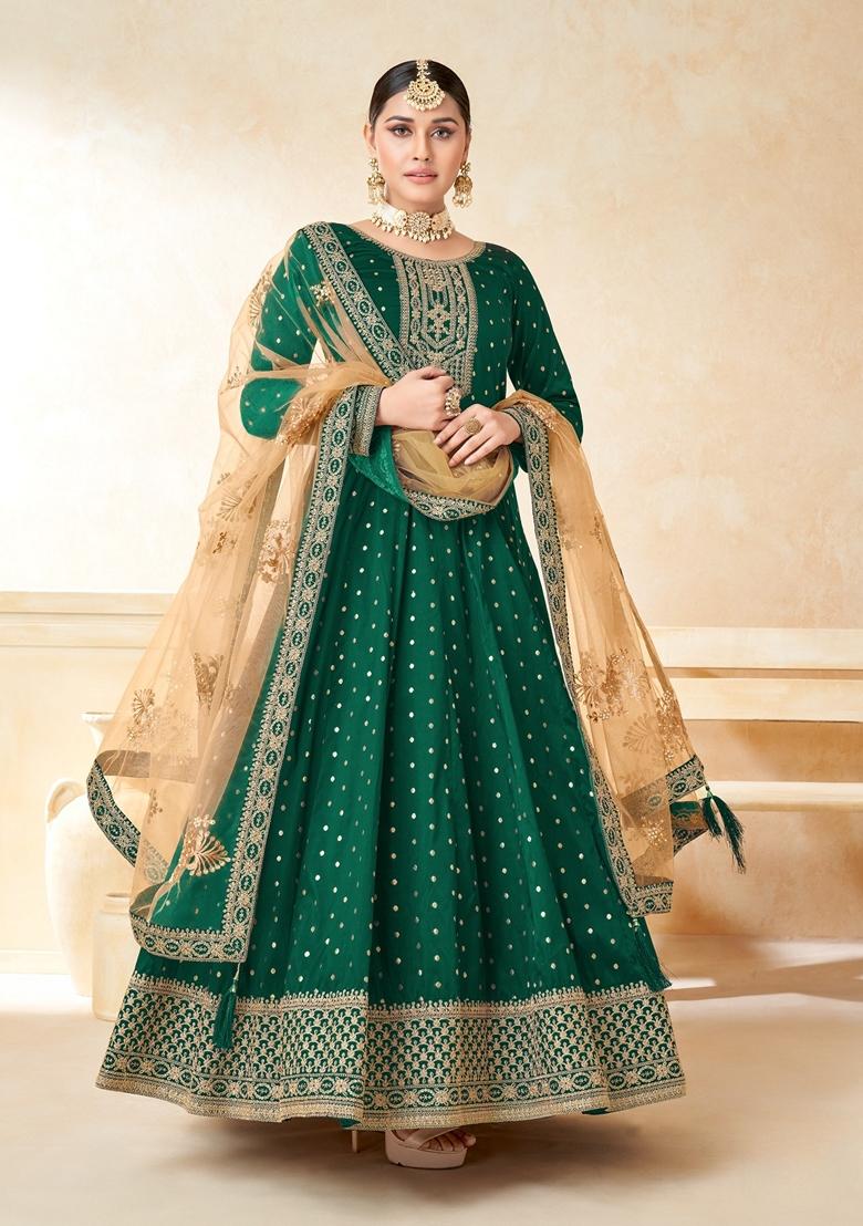 Green Embroidered Silk Anarkali Kurta Set
