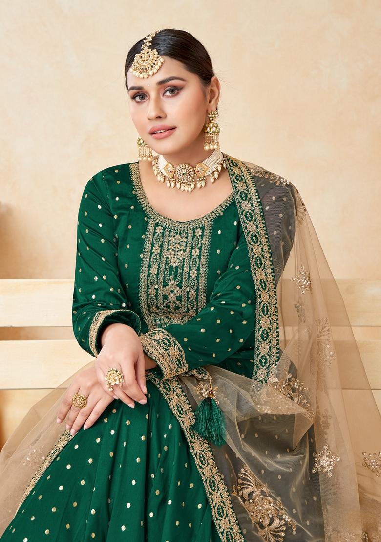 Green Embroidered Silk Anarkali Kurta Set