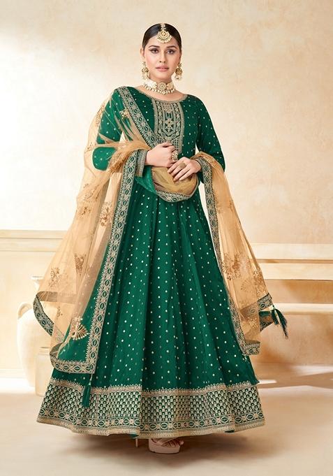 Green Embroidered Silk Anarkali Kurta Set