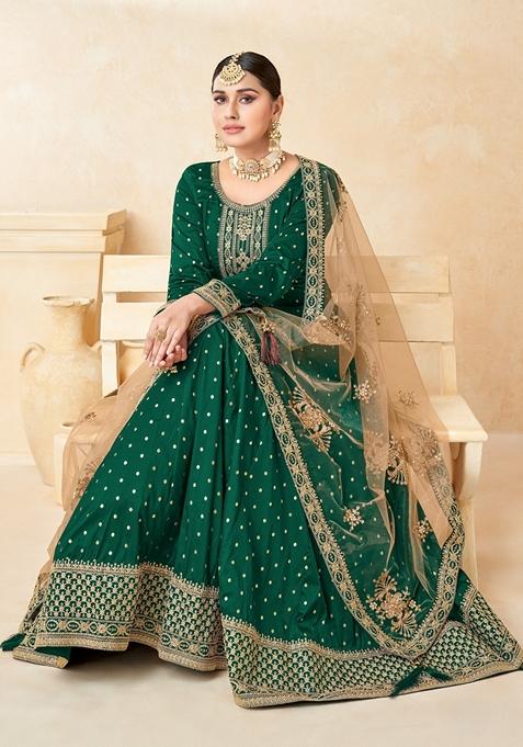 Green Embroidered Silk Anarkali Kurta Set