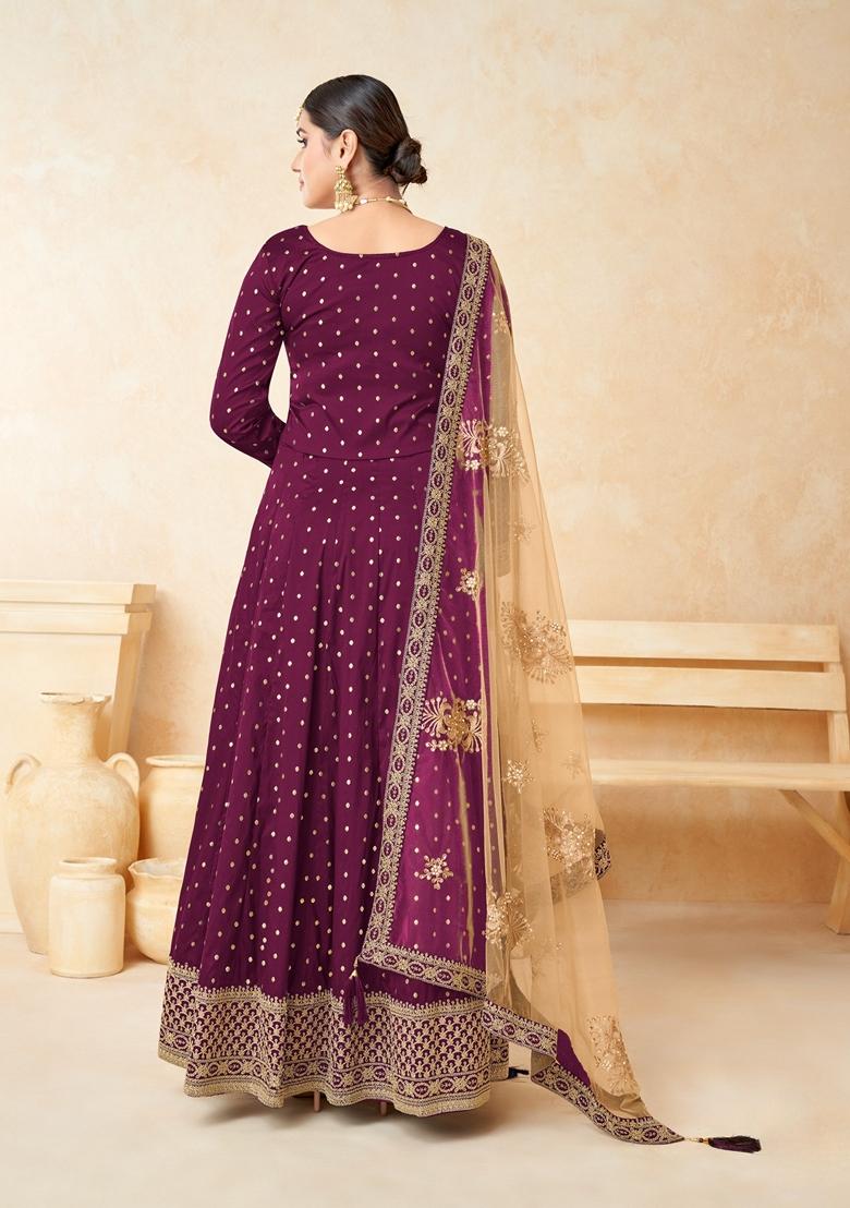Purple Embroidered Silk Anarkali Kurta Set