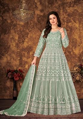 Green Embroidered Net Anarkali Kurta Set