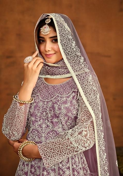Lavender Embroidered Anarkali Kurta Set With Dupatta