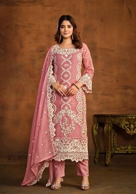 Light Pink Embroidered Organza Kurta Set