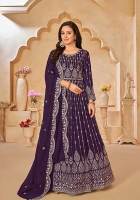 Purple Embroidered Faux Georgette Anarkali Kurta Set